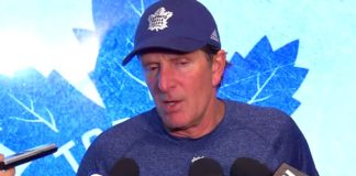 mike babcock of the toronto maple leafs after practice