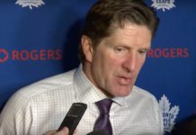 Mike Babcock of the Toronto Maple Leafs after a 3-2 loss to the Philadelphia Flyers