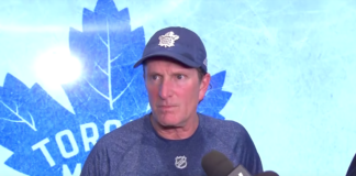 Toronto Maple Leafs head coach Mike Babcock after practice