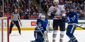 Curtis McElhinney of the Toronto Maple Leafs