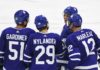 William Nylander, Auston Matthews, Jake Gardiner and Patrick Marleau of the Toronto Maple Leafs