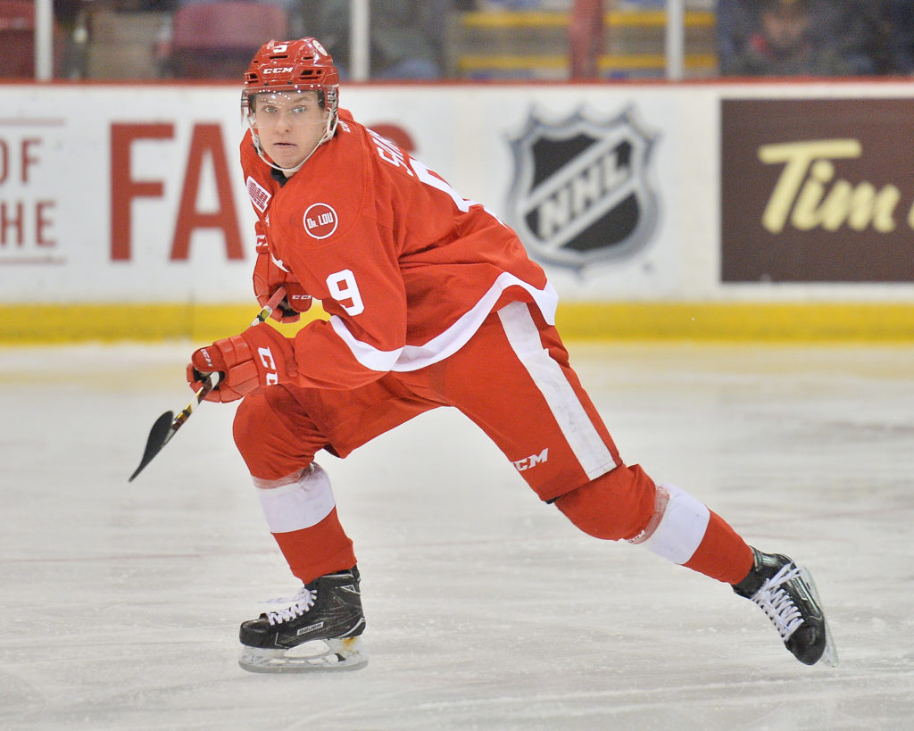 Rasmus Sandin of the Sault Ste. Marie Greyhounds. Photo by Terry Wilson / OHL Images.