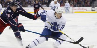 Trevor Moore of the Toronto Maple Leafs