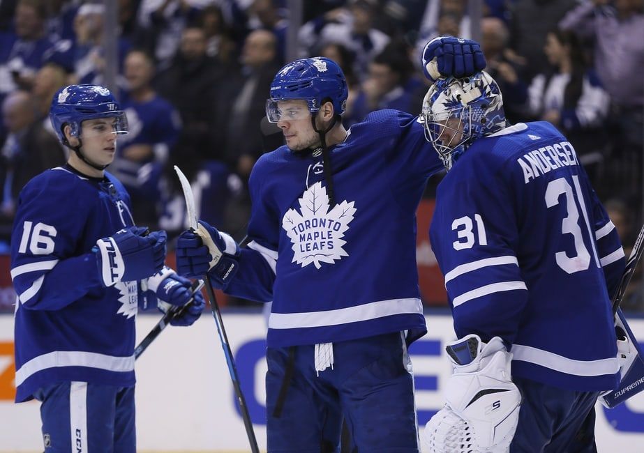 Toronto Maple Leafs' Auston Matthews and Mitch Marner