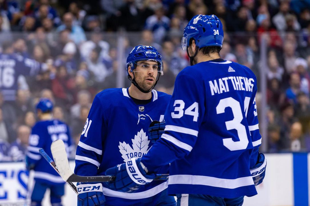 Auston Matthews and John Tavares of the Toronto Maple Leafs