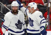 Jake Muzzin and Tyson Barrie of the Toronto Maple Leafs