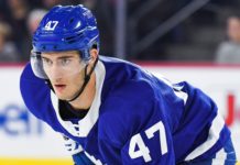 Pierre Engvall of the Toronto Maple Leafs