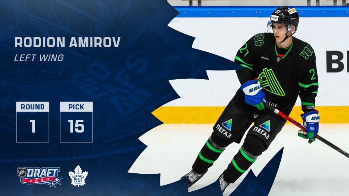 Toronto Maple Leafs select Rodion Amirov 15th overall in 2020 NHL Draft