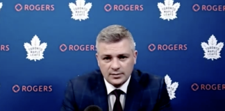Sheldon Keefe Post Game, Leafs 3 vs. Flames 2: “Leafs Nation is as strong as it is because of the efforts of people like George Armstrong” Sheldon Keefe, Toronto Maple Leafs
