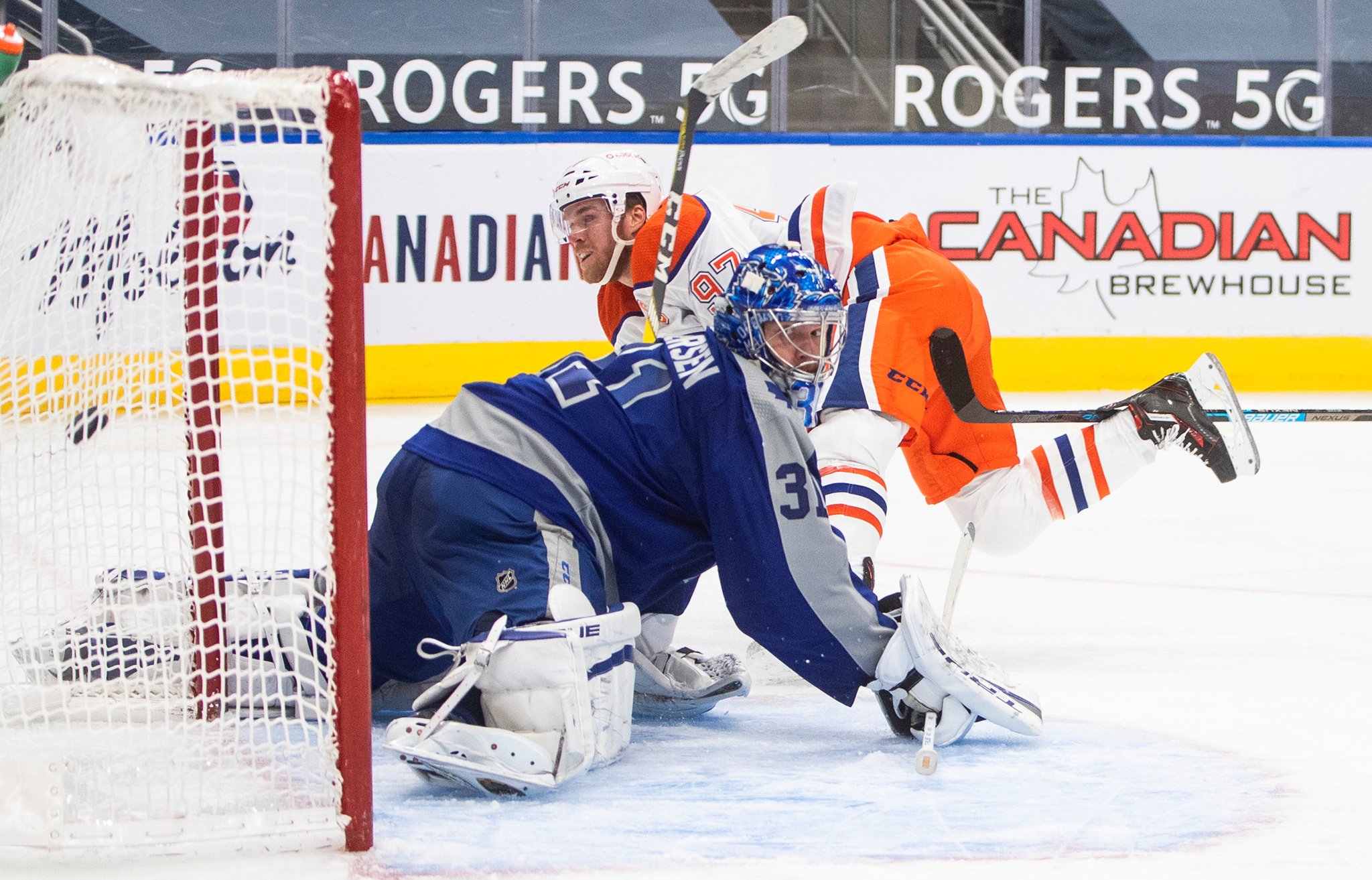 Frederik Andersen, Connor McDavid, Toronto Maple Leafs vs. Edmonton Oilers