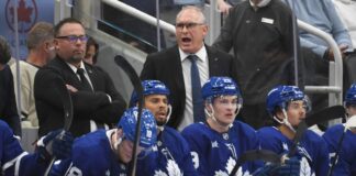 Craig Berube, Marc Savard, Maple Leafs bench