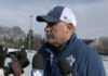 Craig Berube, Maple Leafs head coach at outdoor practice in Mimico