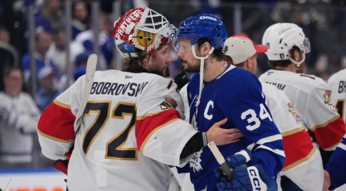 Auston Matthews, Sergei Bobrovsky, Maple Leafs vs. Panthers playoff handshake line