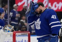 Anthony Stolarz of the Toronto Maple Leafs