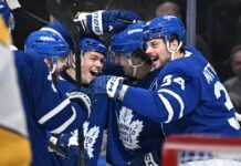 Easton Cowan, Auston Matthews, Matthew Knies, Toronto Maple Leafs