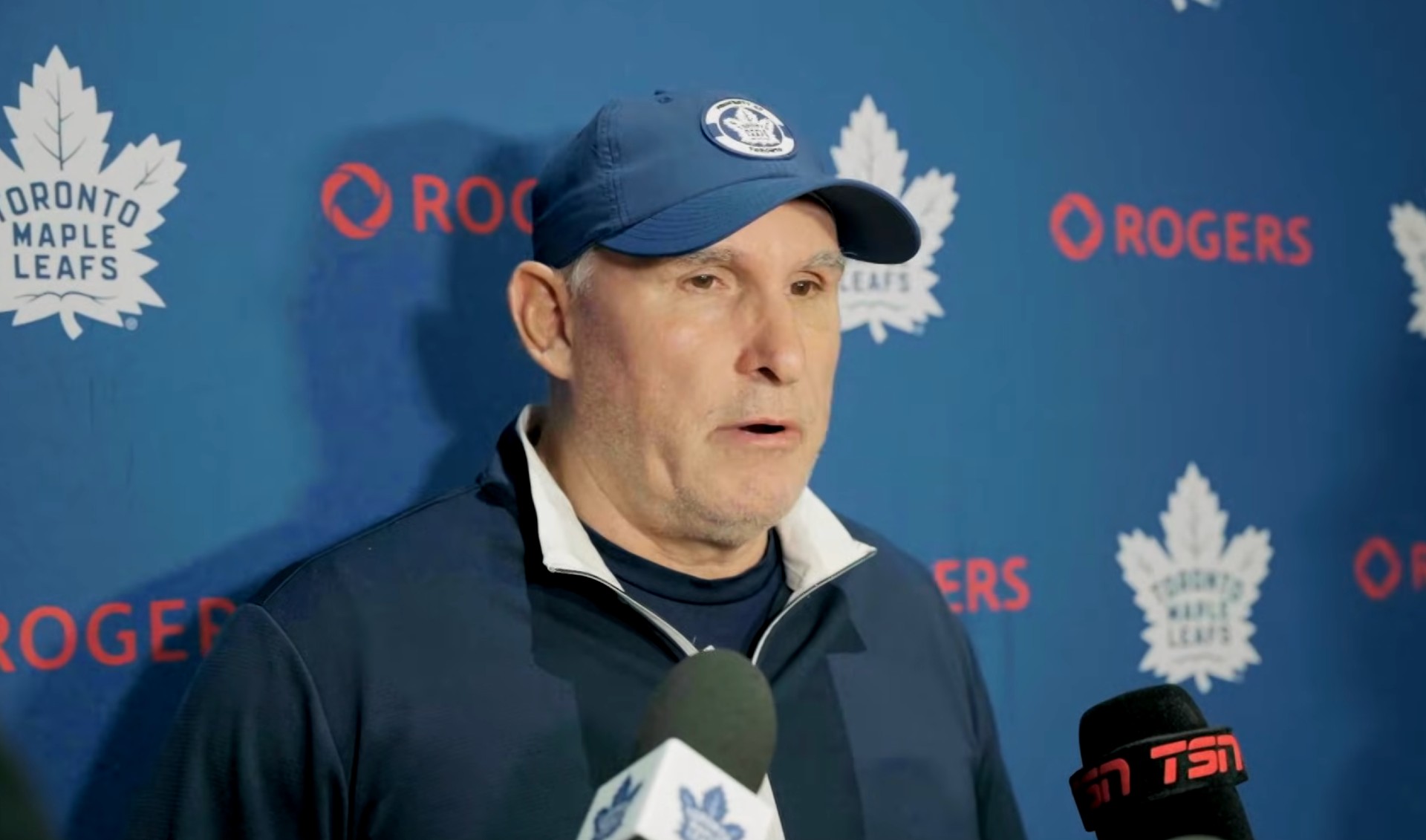 Craig Berube on deploying Auston Matthews at the top of a five-forward power play: "We're not getting the puck in his hands enough... Hopefully, up top, he gets it more"