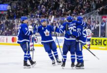 Toronto Marlies celebrate Game 3 victory vs. Laval