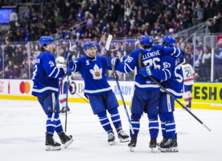 Toronto Marlies celebrate Game 3 victory vs. Laval