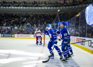 Toronto Marlies celebrate vs. Laval Rocket
