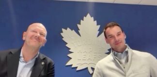 John Chayka & Mats Sundin after the Maple Leafs' 2026 draft lottery win