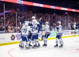 The Toronto Marlies celebrate Game 2 win in Chicago, Calder Cup Final