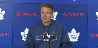 Jim Hiller on the concern about the Leafs’ blue line after the road trip: “I thought we hung our defensemen out to dry a little bit as a group of forwards”