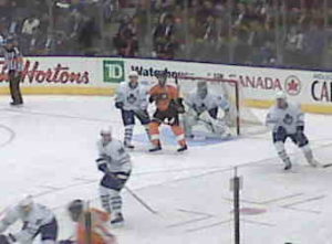 Toskala Toskala waits for shot from the point